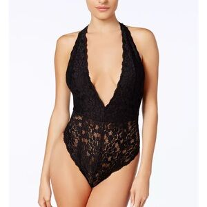 Free People Avery Sheer Lace Bodysuit Black